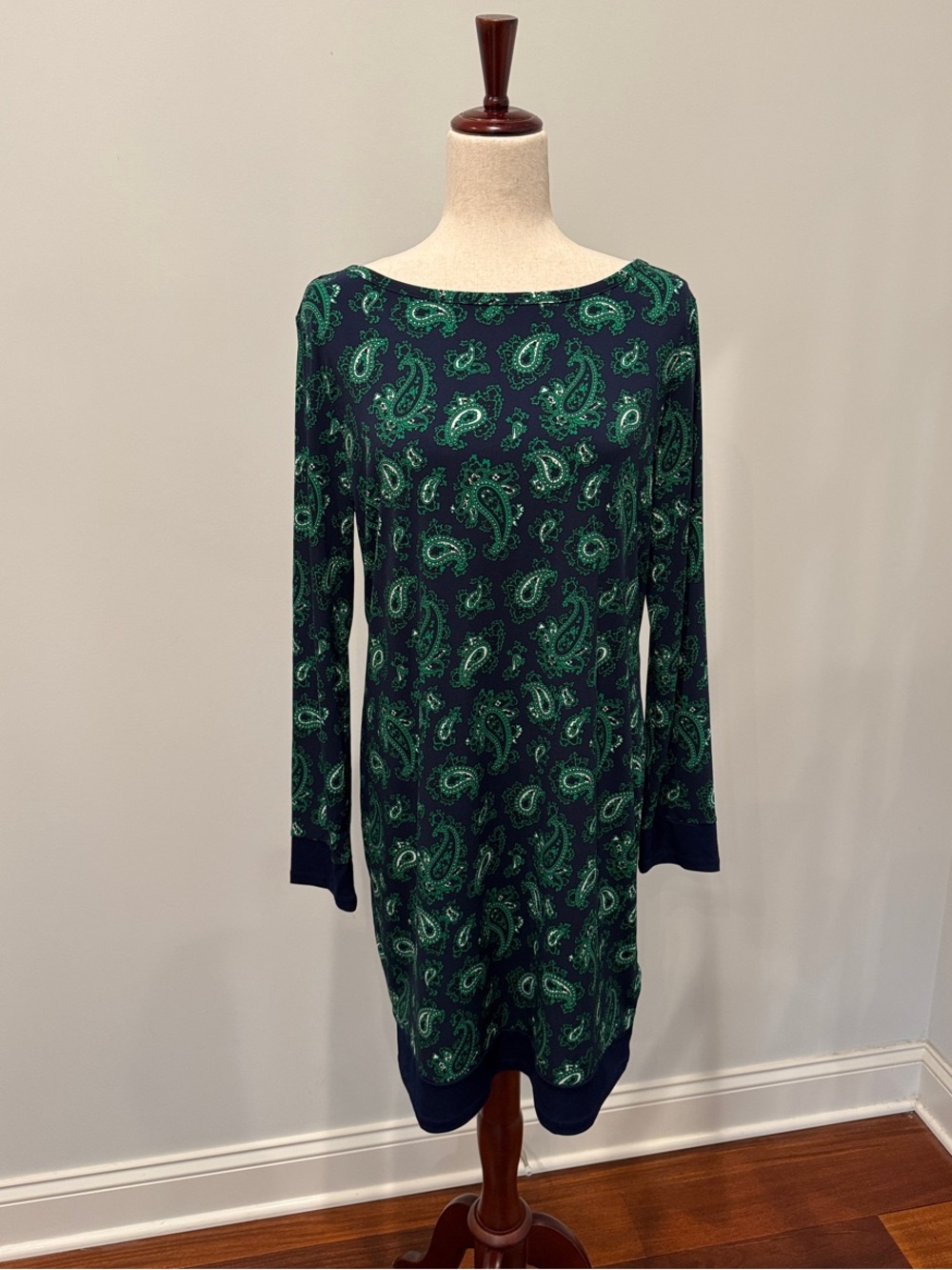 MICHAEL Michael Kors Navy and Green Paisley Long-Sleeve Shift Dress